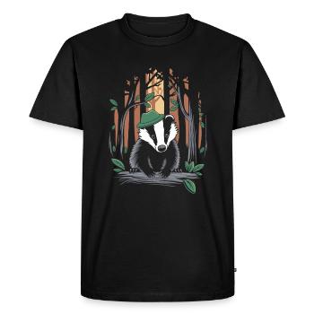 Cottagecore Badger In The Mystic Forest - Men's Premium Organic T-Shirt - black - Front - Nico (187cm)