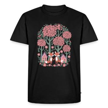 Renards cottagecore rêveurs dans la forêt enchantée - T-shirt Premium bio Homme - noir - Devant - Nico (187cm)