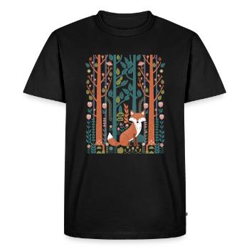 Cottagecore Forest Scene with Fox and Flowers - Men's Premium Organic T-Shirt - black - Front - Nico (187cm)