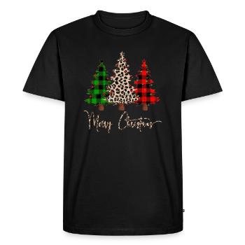 Joyeux Noël Léopard Buffalo Plaid Arbres, Noël - T-shirt Premium bio Homme - noir - Devant - Nico (187cm)