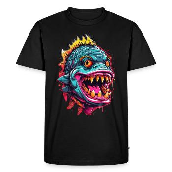 Poisson Piranha - L’élégance dangereuse - T-shirt Premium bio Homme - noir - Devant - Nico (187cm)