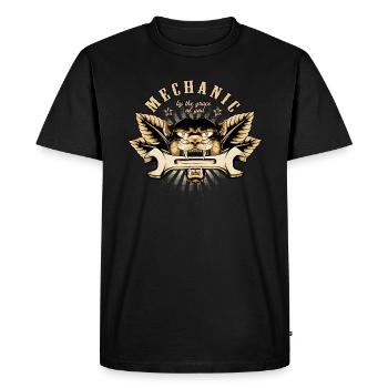 Badge mécanicien - T-shirt Premium bio Homme - noir - Devant - Nico (187cm)
