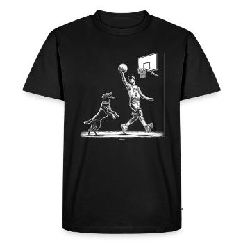 BASKET-BALL AVEC CHIEN SUR LE TERRAIN - T-shirt Premium bio Homme - noir - Devant - Nico (187cm)