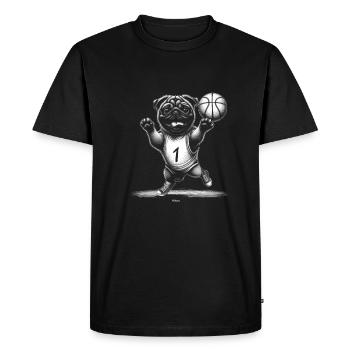BASKET-BALL AVEC CHIEN CARLIN DANSANT - T-shirt Premium bio Homme - noir - Devant - Nico (187cm)