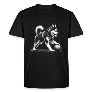 CHIOT HUSKY DRÔLE JOUANT AU BASKET-BALL - T-shirt Premium bio Homme - noir - Devant - Nico (187cm)