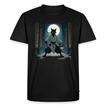 Ninja japonais Samouraï Combattant Chat Anime Manga - T-shirt Premium bio Homme - noir - Devant - Nico (187cm)