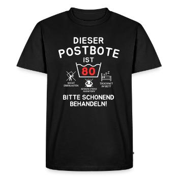 This postman is 80. - Men's Premium Organic T-Shirt - black - Front - Nico (187cm)