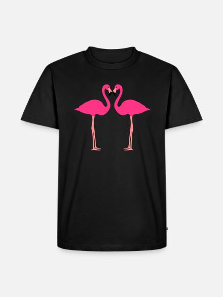 Flamingos, Flamingo Herz - Männer Premium Bio T-Shirt - Schwarz