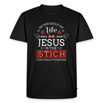 Dans la courtepointe de la vie, Jésus est la couture Stich Coudre - T-shirt Premium bio Homme - noir - Devant - Nico (187cm)