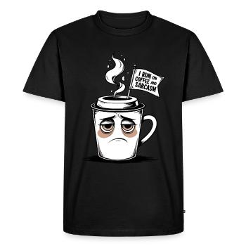 Coffee and sarcasm – Funny design - Men's Premium Organic T-Shirt - black - Front - Nico (187cm)