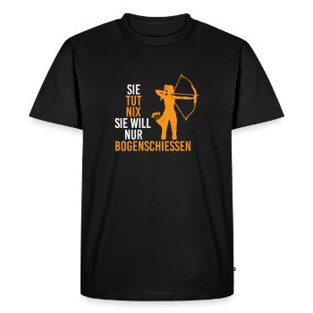 Does Nix Only Archery Bow Archers - Men's Premium Organic T-Shirt - black - Front - Nico (187cm)