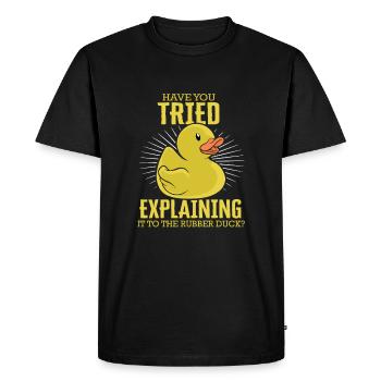Explaining To Rubber Duck Programmer Debugging - Men's Premium Organic T-Shirt - black - Front - Nico (187cm)