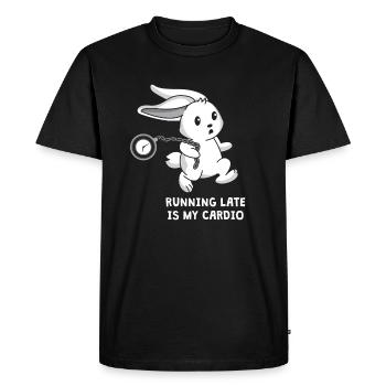 Running late is my cardio | funny wonderland bunny - Men's Premium Organic T-Shirt - black - Front - Nico (187cm)