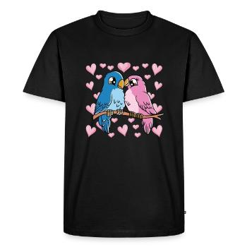 Saint-Valentin Couple Oiseaux Cœurs Oiseaux - T-shirt Premium bio Homme - noir - Devant - Nico (187cm)
