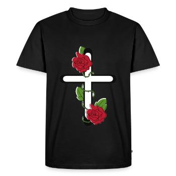 Kreuz mit Rosen - Männer Premium Bio T-Shirt - Schwarz - Vorne - Nico (187cm)
