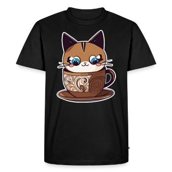 Cute Coffee Cat - Men's Premium Organic T-Shirt - black - Front - Nico (187cm)