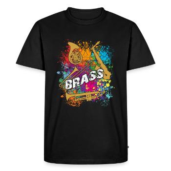 Trompette, trombone, saxophone, corne - LAITON - T-shirt Premium bio Homme - noir - Devant - Nico (187cm)