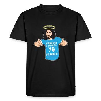 Funny Jesus Shirt Christian Meme Yo I'll Solve It - Men's Premium Organic T-Shirt - black - Front - Nico (187cm)