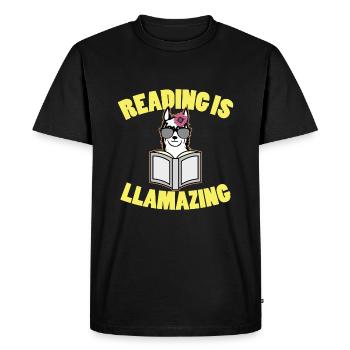 Lire est Llamazing Lama Lecteur - T-shirt Premium bio Homme - noir - Devant - Nico (187cm)