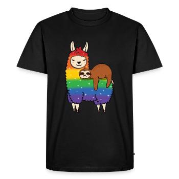 Sloth rides on llama - Men's Premium Organic T-Shirt - black - Front - Nico (187cm)