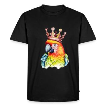 Monarch Parrot: Oiseau de dessin animé coloré avec couronne - T-shirt Premium bio Homme - noir - Devant - Nico (187cm)