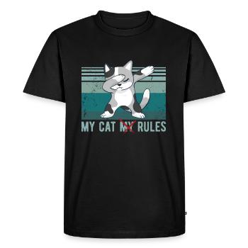 Cat Polka Dot Funny MY CAT MY RULES - Men's Premium Organic T-Shirt - black - Front - Nico (187cm)