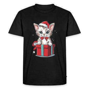 Cat Meowy Christmas | Kitten XMas Gift Sweet - Men's Premium Organic T-Shirt - black - Front - Nico (187cm)