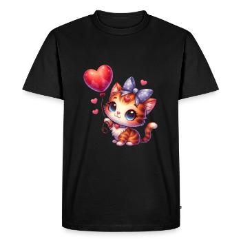 Cat Flying Up With Balloons Cute Cats - Men's Premium Organic T-Shirt - black - Front - Nico (187cm)