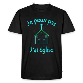 Je peux pas j ai église - T-shirt Premium bio Homme - noir - Devant - Nico (187cm)