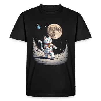 Illustration d’un chat dans une combinaison spatiale - T-shirt Premium bio Homme - noir - Devant - Nico (187cm)