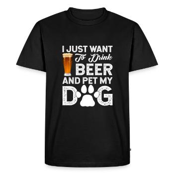 JE VEUX JUSTE BOIRE DE LA BIÈRE ET CARESSER MON CHIEN - T-shirt Premium bio Homme - noir - Devant - Nico (187cm)