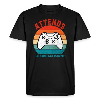 Attends Je Finis Ma Partie Cadeau Humour Geek Game - T-shirt Premium bio Homme - noir - Devant - Nico (187cm)