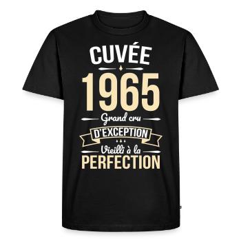 Anniversaire 60 ans - Cuvée 1965 - Cadeau Humour - T-shirt Premium bio Homme - noir - Devant - Nico (187cm)