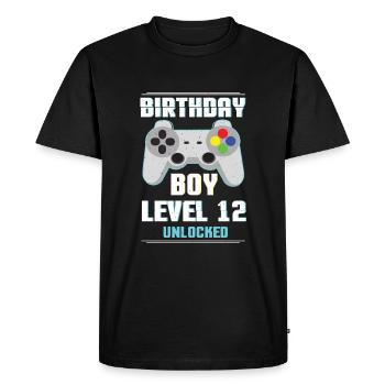 Gamer Boy Video Game Lover Age 12 Level Unlocked - Men's Premium Organic T-Shirt - black - Front - Nico (187cm)