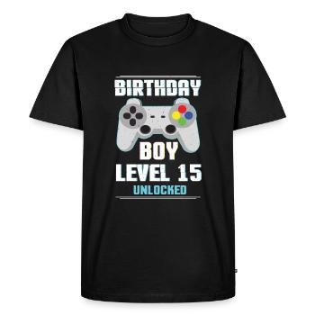 Gamer Boy Video Game Lover Age 15 Level Unlocked - Men's Premium Organic T-Shirt - black - Front - Nico (187cm)