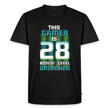 Ce joueur est un amateur de jeux vidéo Gamer Age 28 - T-shirt Premium bio Homme - noir - Devant - Nico (187cm)