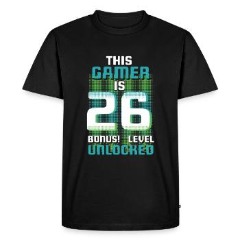 Ce joueur est un amateur de jeux vidéo Gamer Age 26 - T-shirt Premium bio Homme - noir - Devant - Nico (187cm)