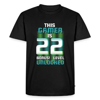 Ce joueur est un amateur de jeux vidéo Gamer Age 22 - T-shirt Premium bio Homme - noir - Devant - Nico (187cm)