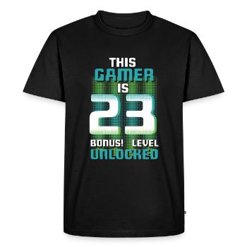 Ce joueur est un amateur de jeux vidéo Gamer Age 23 - T-shirt Premium bio Homme - noir - Devant - Nico (187cm)