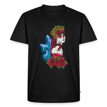 Catrina Flower Halloween Muertos Day Of Dead Sugar - Men's Premium Organic T-Shirt - black - Front - Nico (187cm)