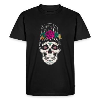 Rose Floral Halloween Muertos Day Of Dead Sugar - Men's Premium Organic T-Shirt - black - Front - Nico (187cm)