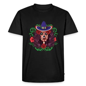 Calavera Sugar Bone Halloween Muertos Day Of Dead - Men's Premium Organic T-Shirt - black - Front - Nico (187cm)