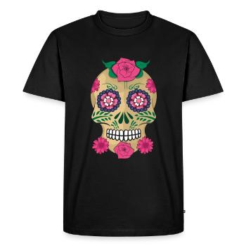 Flower Skeleton Sugar Bone Muertos Day Halloween - Men's Premium Organic T-Shirt - black - Front - Nico (187cm)