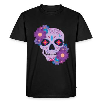Violet Floral Sugar Bone Muertos Day Halloween - Men's Premium Organic T-Shirt - black - Front - Nico (187cm)