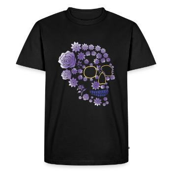 Purple Flower Sugar Bone Muertos Day Halloween - Men's Premium Organic T-Shirt - black - Front - Nico (187cm)
