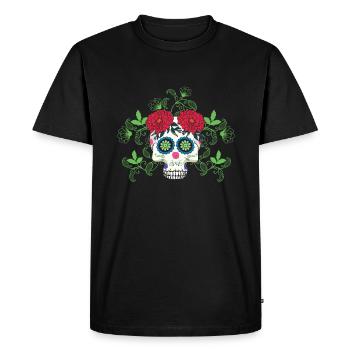 Flower Leaves Bone Sugar Muertos Day Halloween - Men's Premium Organic T-Shirt - black - Front - Nico (187cm)