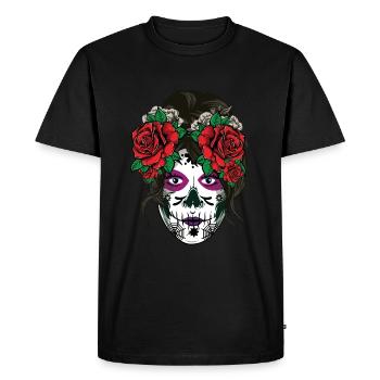 Catrina Floral Bone Sugar Muertos Day Halloween - Men's Premium Organic T-Shirt - black - Front - Nico (187cm)