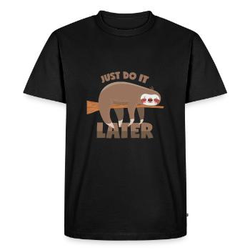 Sloth: Just do it later! - Men's Premium Organic T-Shirt - black - Front - Nico (187cm)