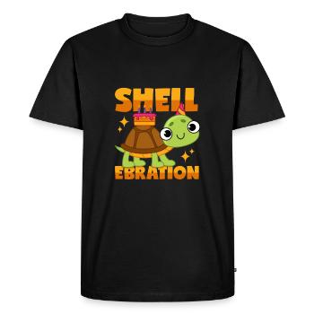 Tortue de fête: « Shellebration » - T-shirt Premium bio Homme - noir - Devant - Nico (187cm)