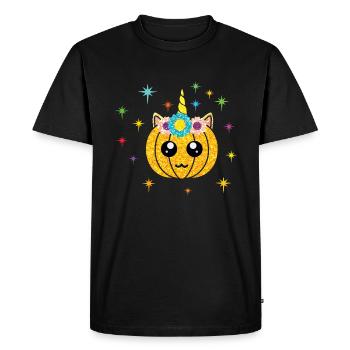 Pumpkin Unicorn Fall Thanksgiving Season Autumn - Men's Premium Organic T-Shirt - black - Front - Nico (187cm)